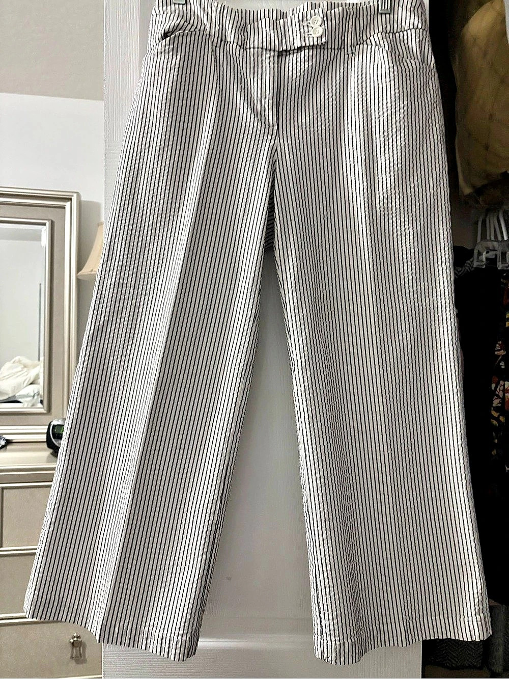 Jones New York Striped Wide Leg Pants in White & Black